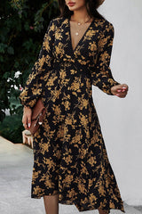 Boho Maxi Dress, Vintage Dress, Black Gold Rose