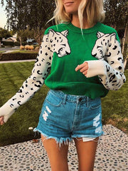 Casual Animal Print Sweater