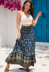 Boho Maxi Skirt - Hippie Style in Blue Peacock