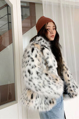 Boho Winter Coat, Fur Coat, Faux Fox Fur, Short White Leopard