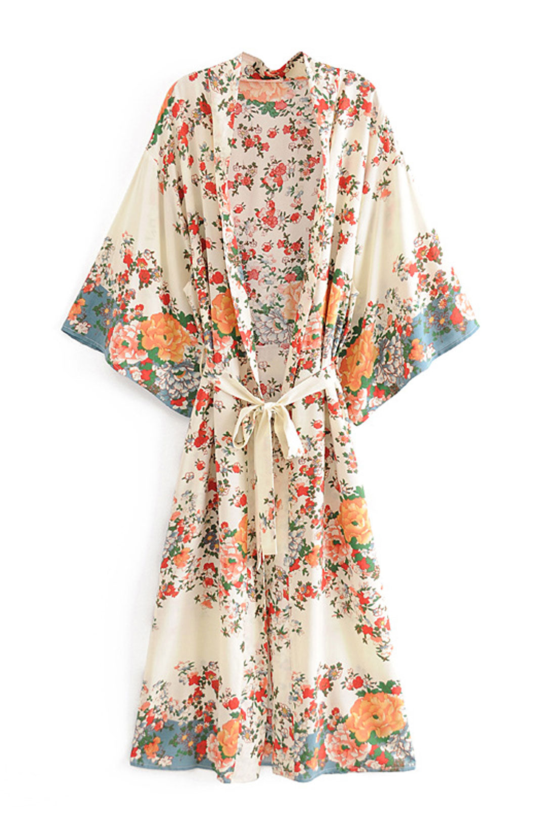 Boho Robe, Kimono Robe,  Beach Cover up, Camila White Floral