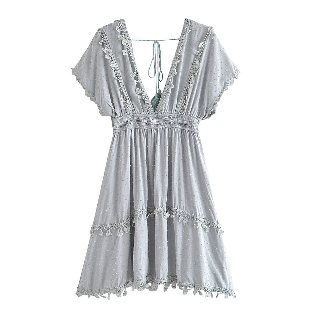 Boho Mini Dress Smock Dress, Pistachio