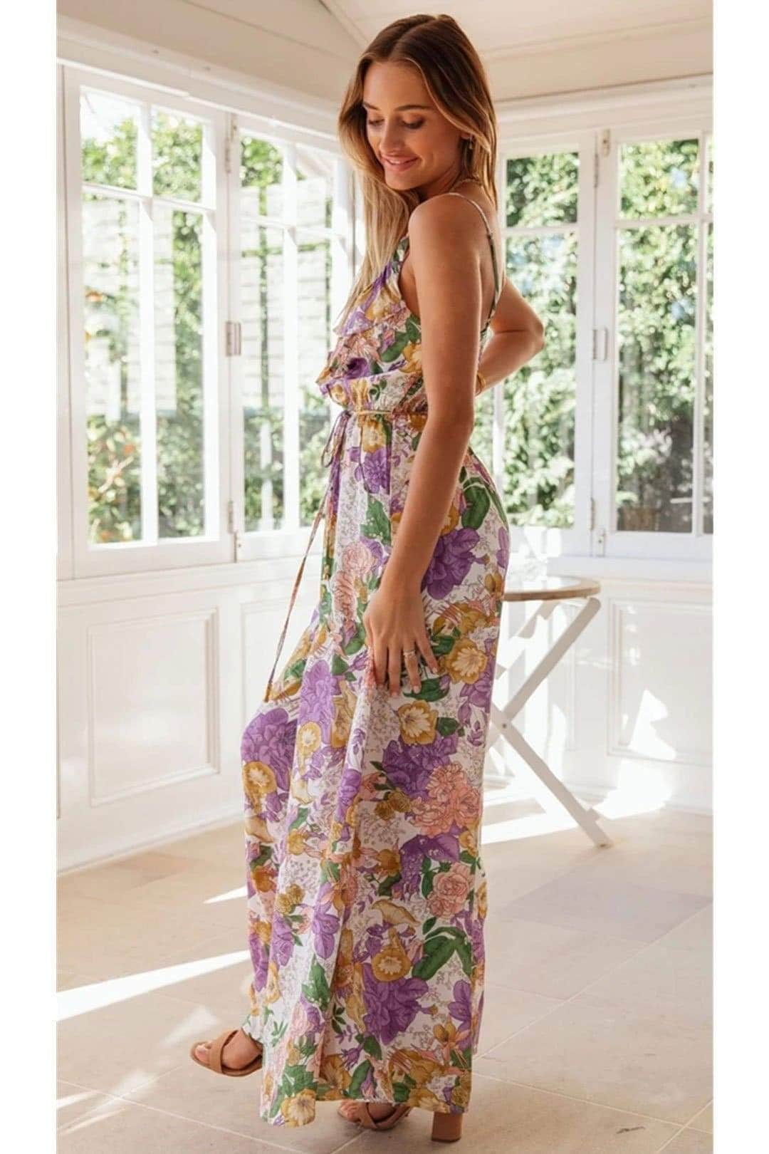 Boho Jumpsuit, Boho Romper, Playsuit, Purple Pink Rose