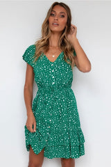 Boho Mini Dress Sundress, Green Polka Dot