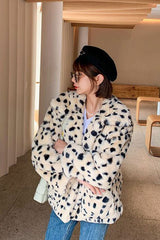 Boho Winter Coat, Fur Coat, Faux Fox Fur, White Black Dalmatian