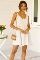 Boho Mini Dress Sundress, Berenice in White Apricot