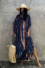 Beach Dress, Maxi Boho Dress, Kaftan Dress, Jose Tie Dye Print in Navy and Black