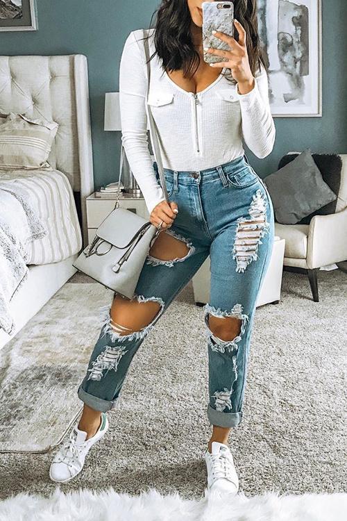 Ripped High Waist Loose Jeans