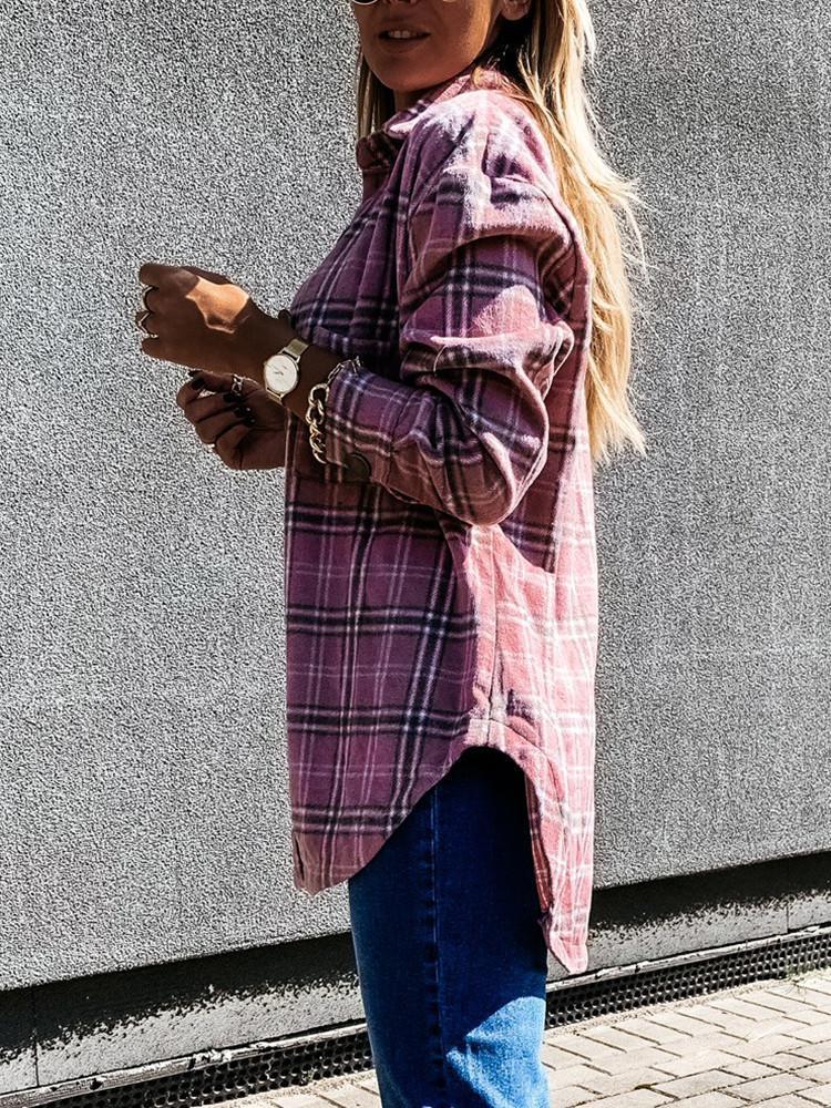 Retro Plaid Button Lapel Pocket Coat