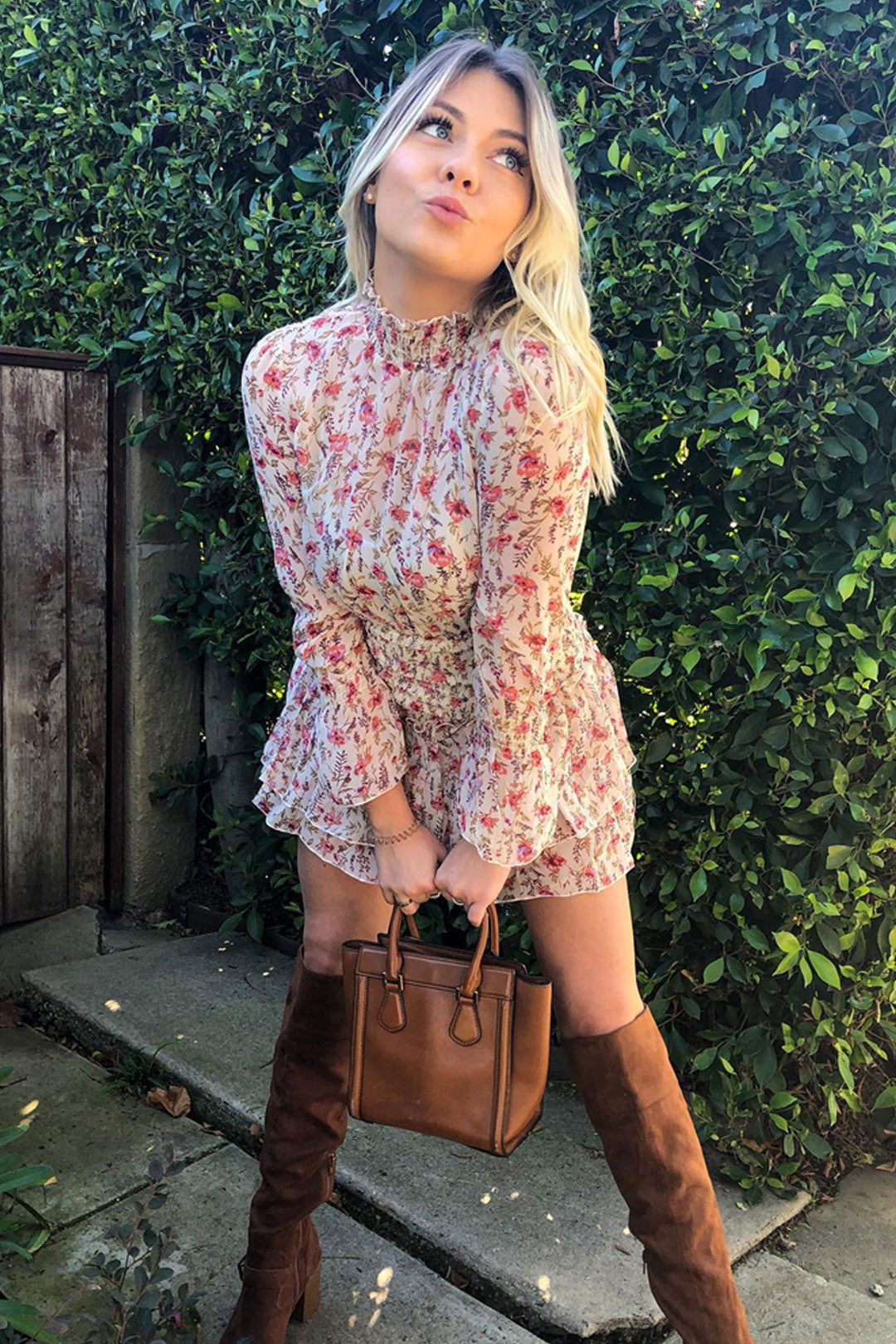 Boho Mini Dress Orange Vine Flower