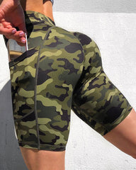 Camo Print Phone Pocket High Waist Biker Shorts