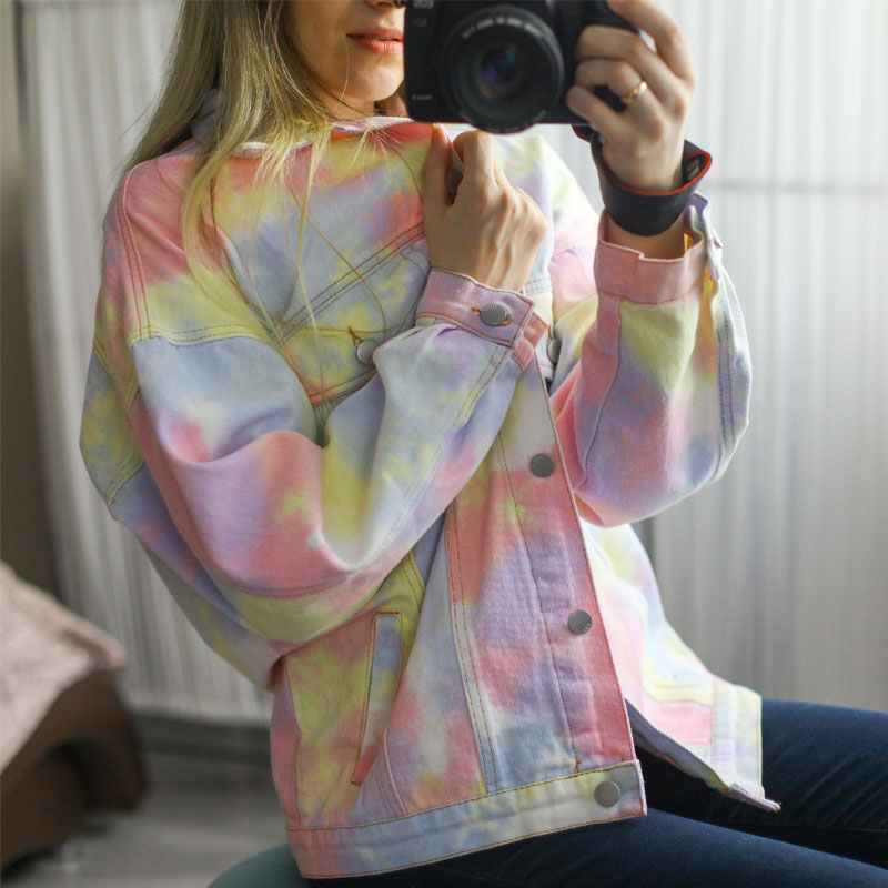 Boho Jacket, Tie Dye Denim Jacket in Candy