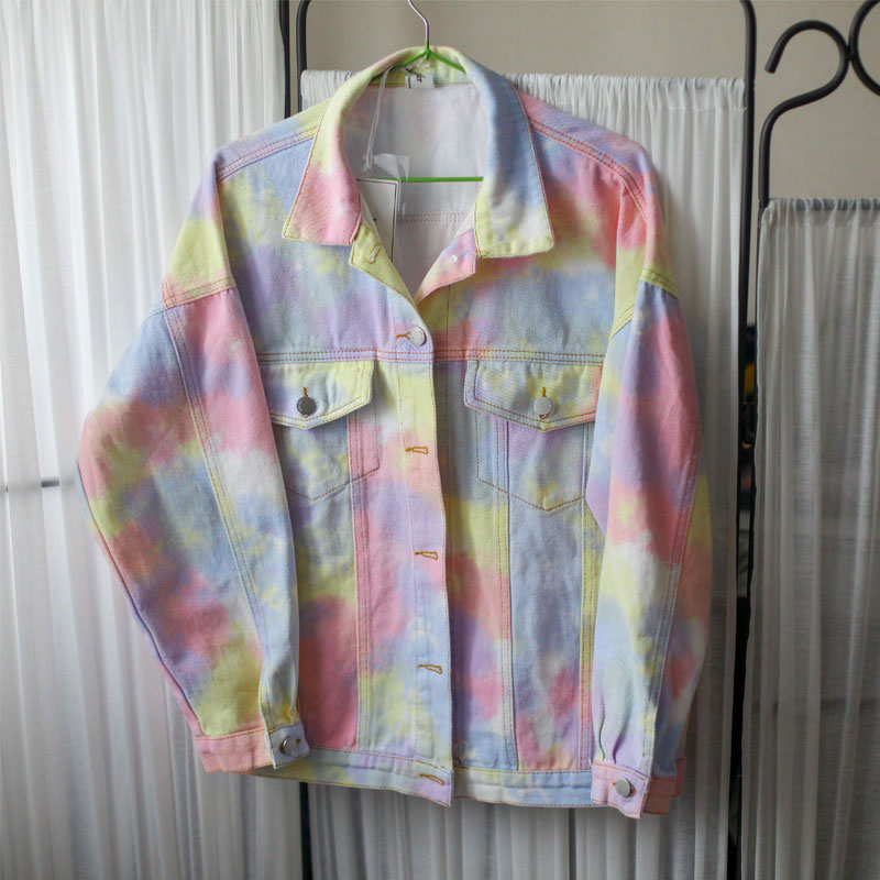 Boho Jacket, Tie Dye Denim Jacket in Candy