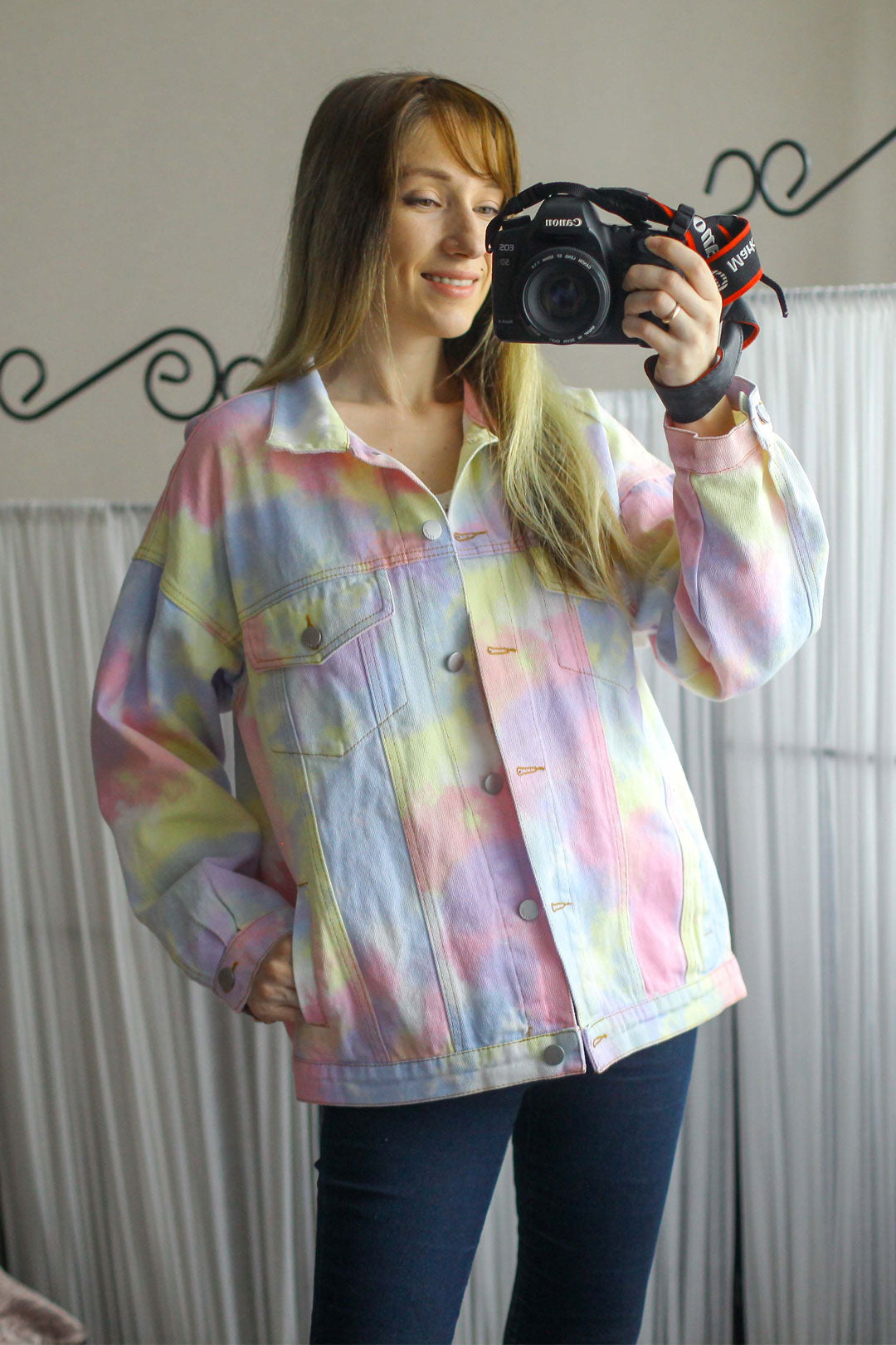 Boho Jacket, Tie Dye Denim Jacket in Candy