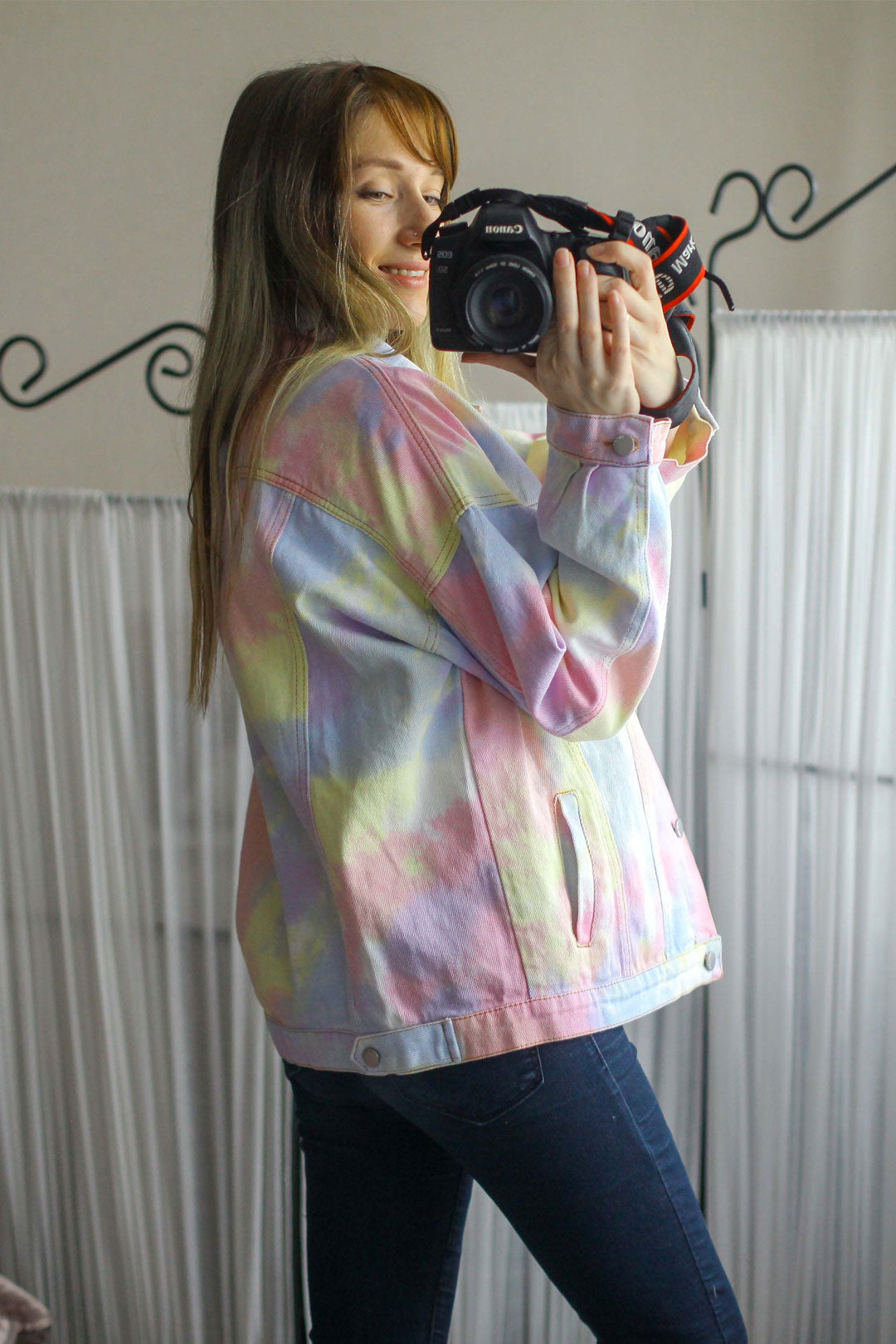 Boho Jacket, Tie Dye Denim Jacket in Candy