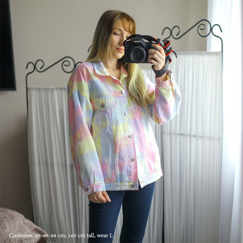 Boho Jacket, Tie Dye Denim Jacket in Candy