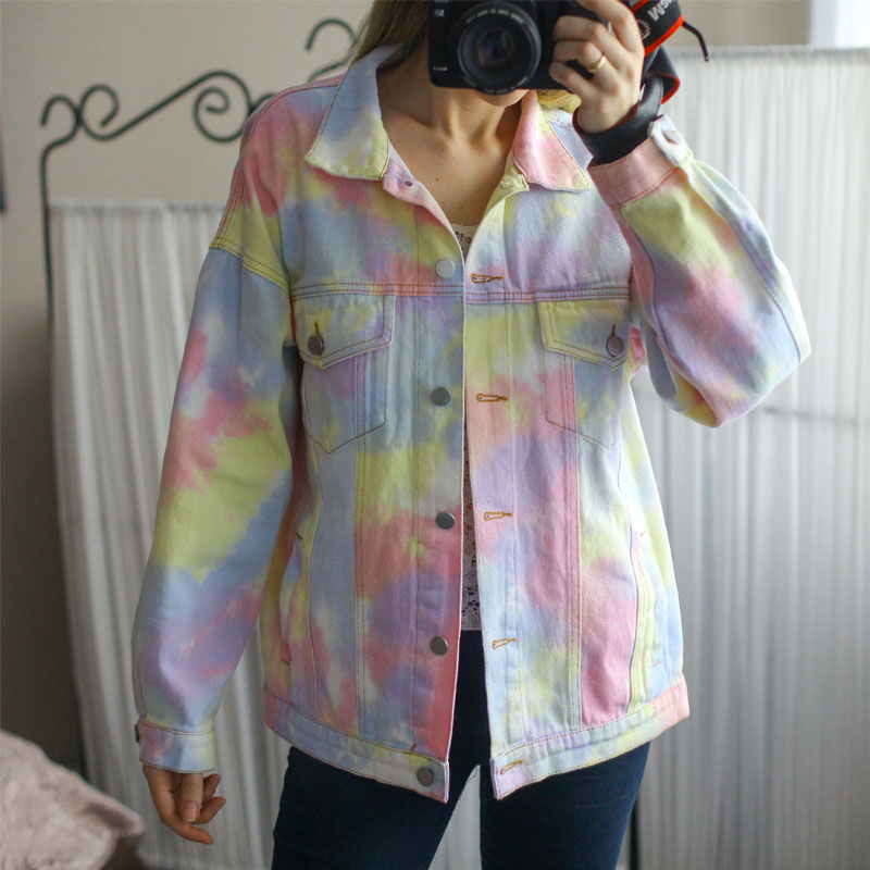 Boho Jacket, Tie Dye Denim Jacket in Candy