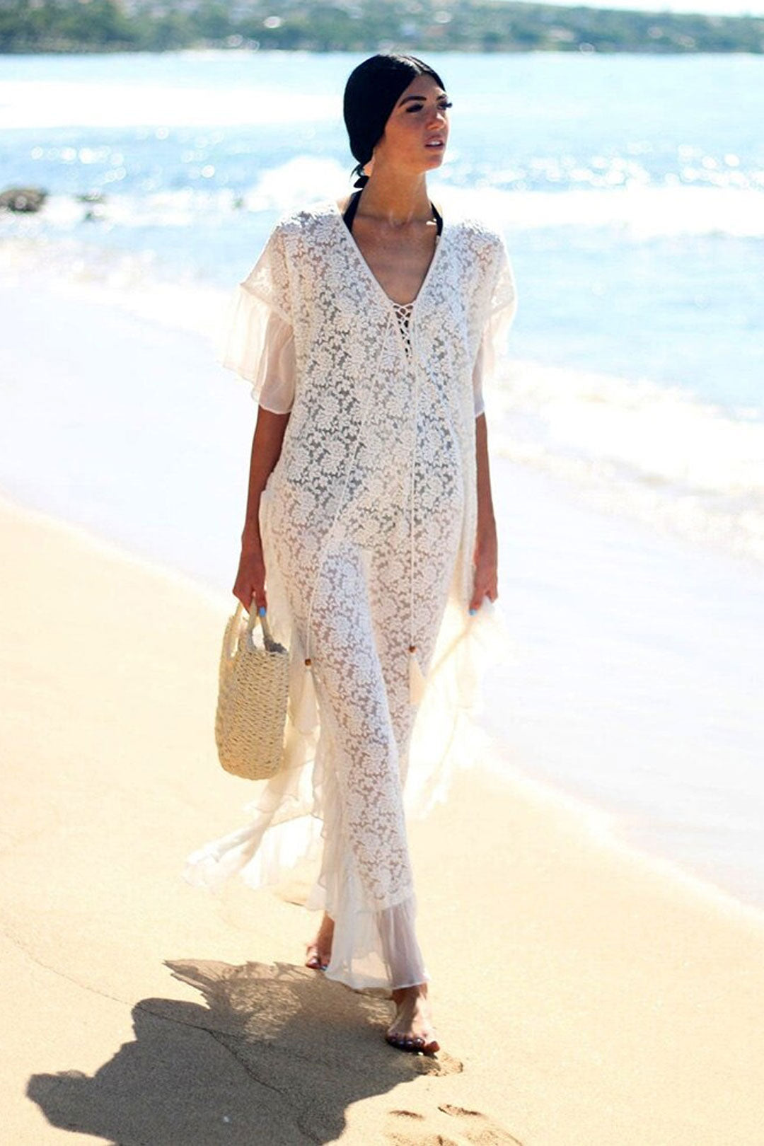 Beach Dress, Maxi Boho Dress, Kaftan Dress, Stella White Lace