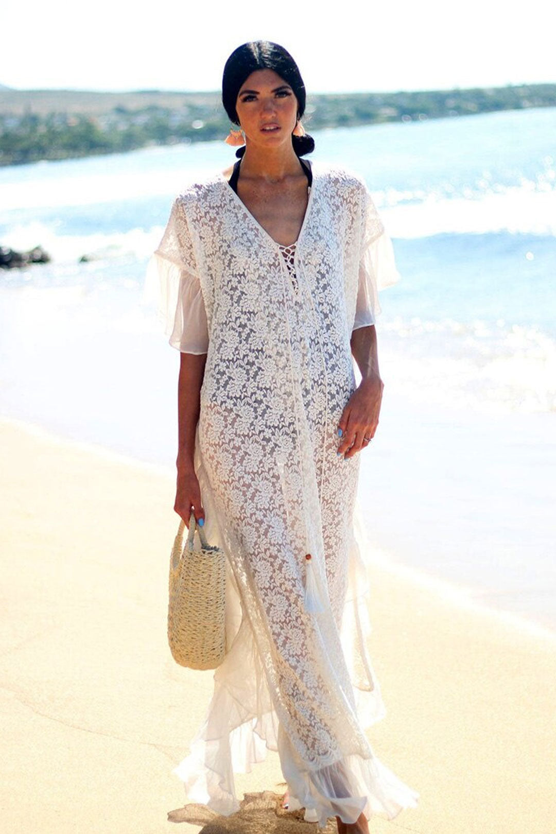 Beach Dress, Maxi Boho Dress, Kaftan Dress, Stella White Lace