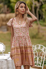 Boho Mini Dress Sundress, Indian Flower Pink