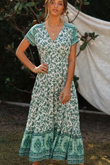 Boho Maxi Dress, Wild Floral, Fresh Mint Green