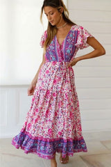 Boho Maxi Dress, Wild Floral, Fresh Pink Fuchsia