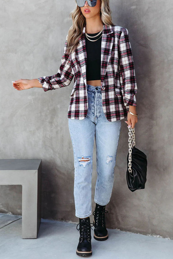 Cabin Cutie Pocketed Plaid Blazer