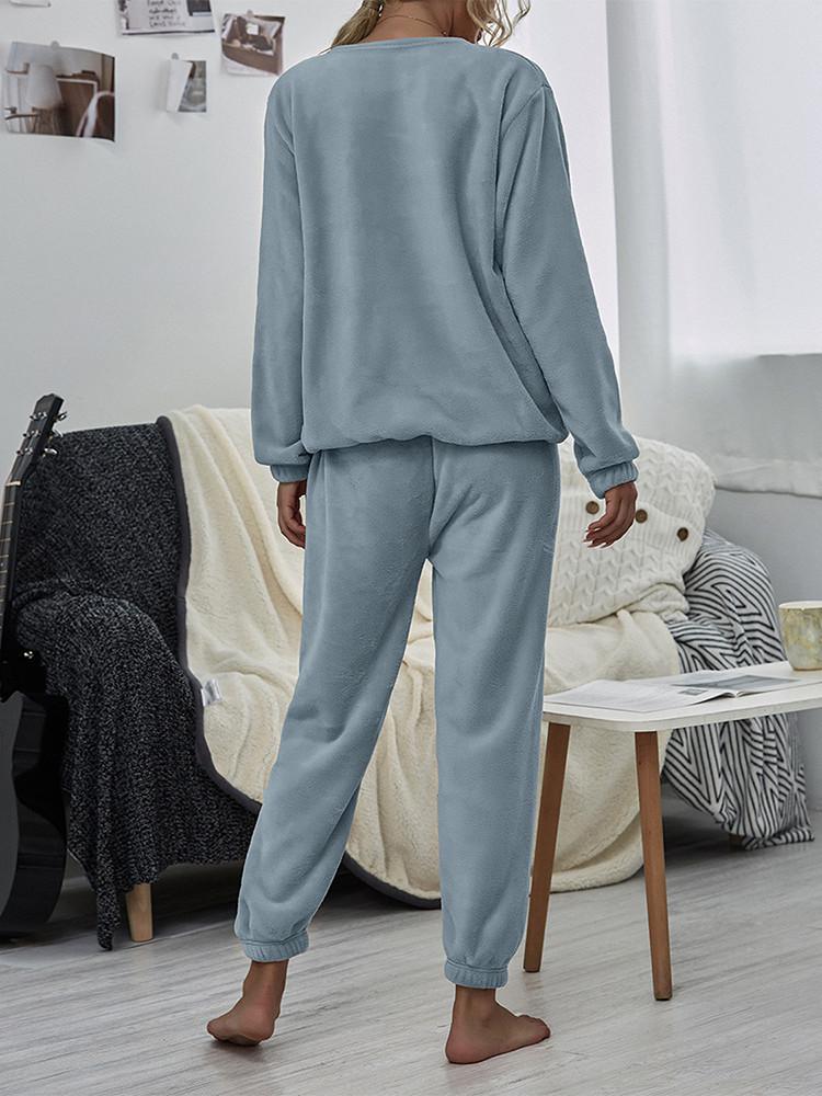 Velvet Solid Loose Homewear Winter Two-piece