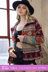 Boho Jacket, Woolen Coats for Women, Aztec Joaquin Red and Yellow, Fast Shipping