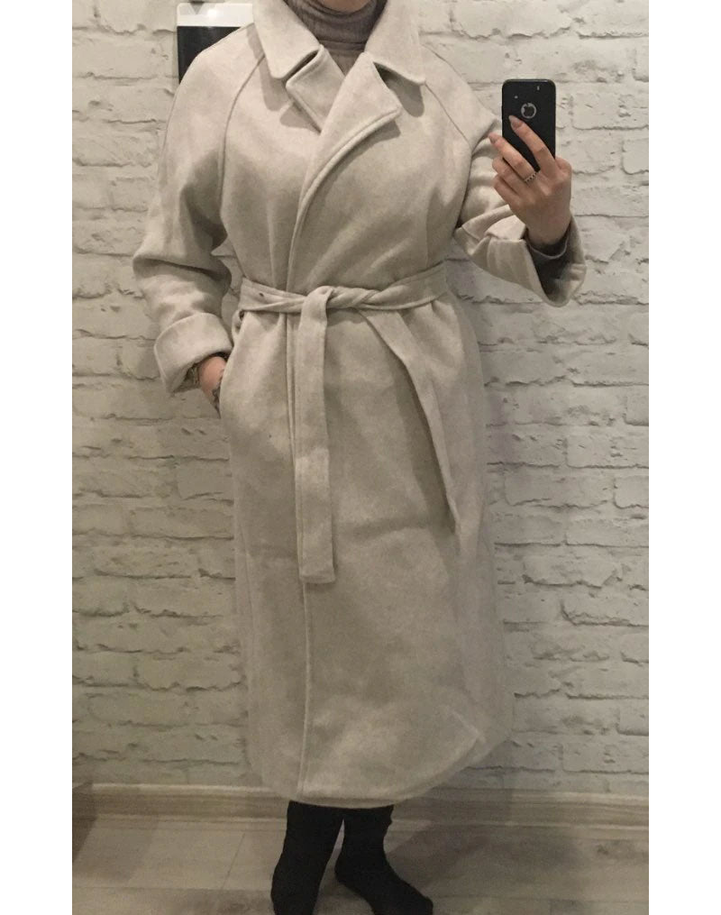 Winter Coat, Wool Coat, Long Wool Coat Women, Robe Coat Reina in Beige