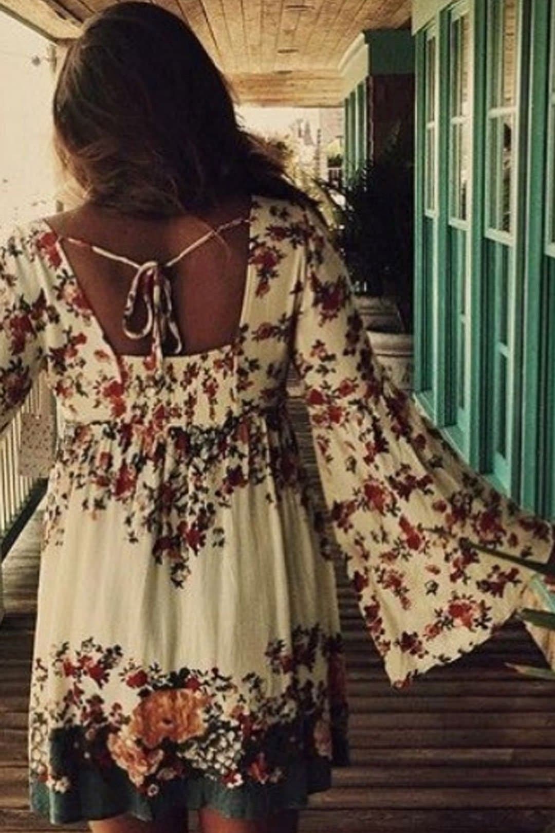 Boho Mini Dress Playdress, White Modern Kimono Dress Floral