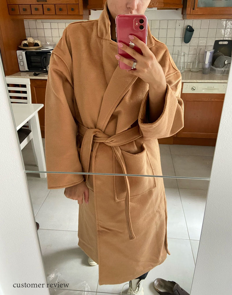 Winter Coat, Wool Coat, Long Wool Coat Women, Robe Coat Reina in Camel Gray and Black