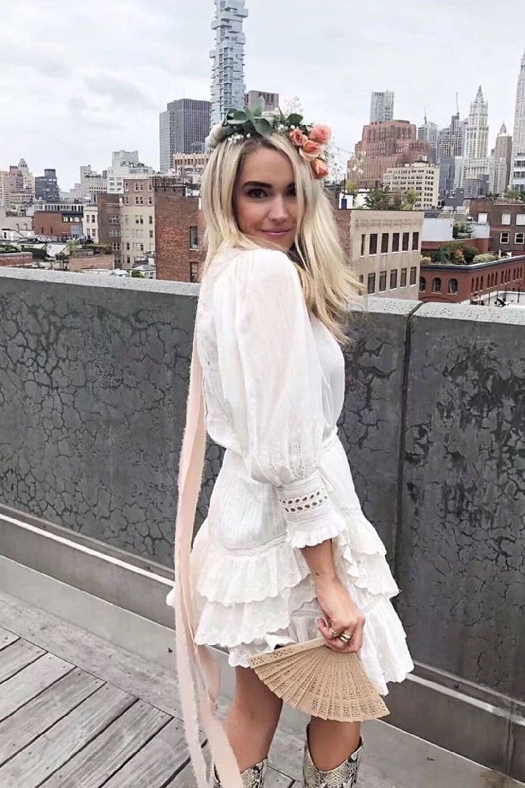 Boho Mini Dress Vintage White Victoria