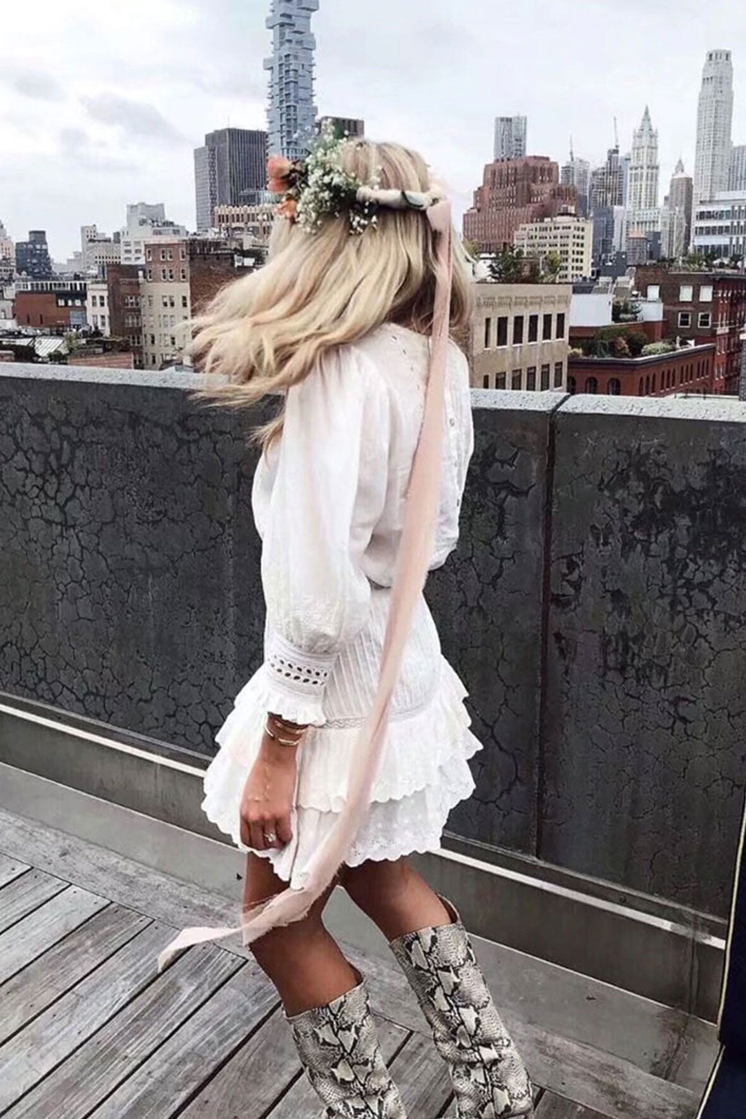 Boho Mini Dress Vintage White Victoria