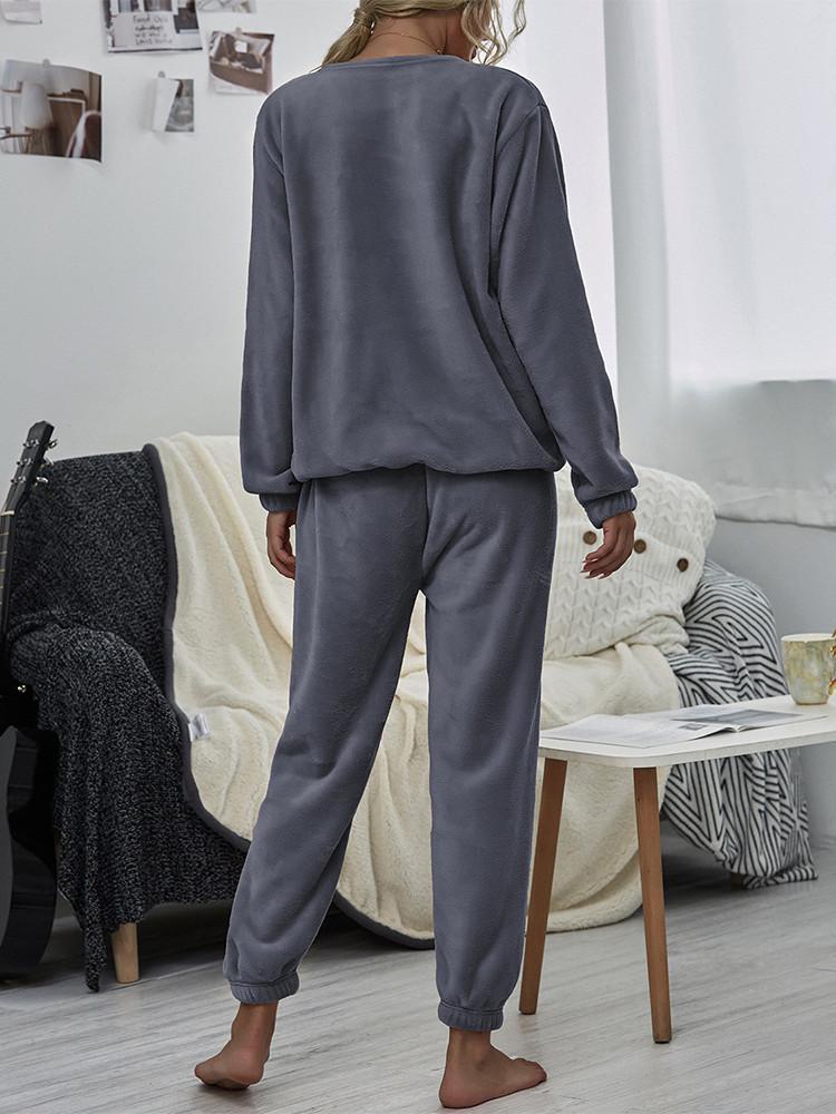 Velvet Solid Loose Homewear Winter Two-piece