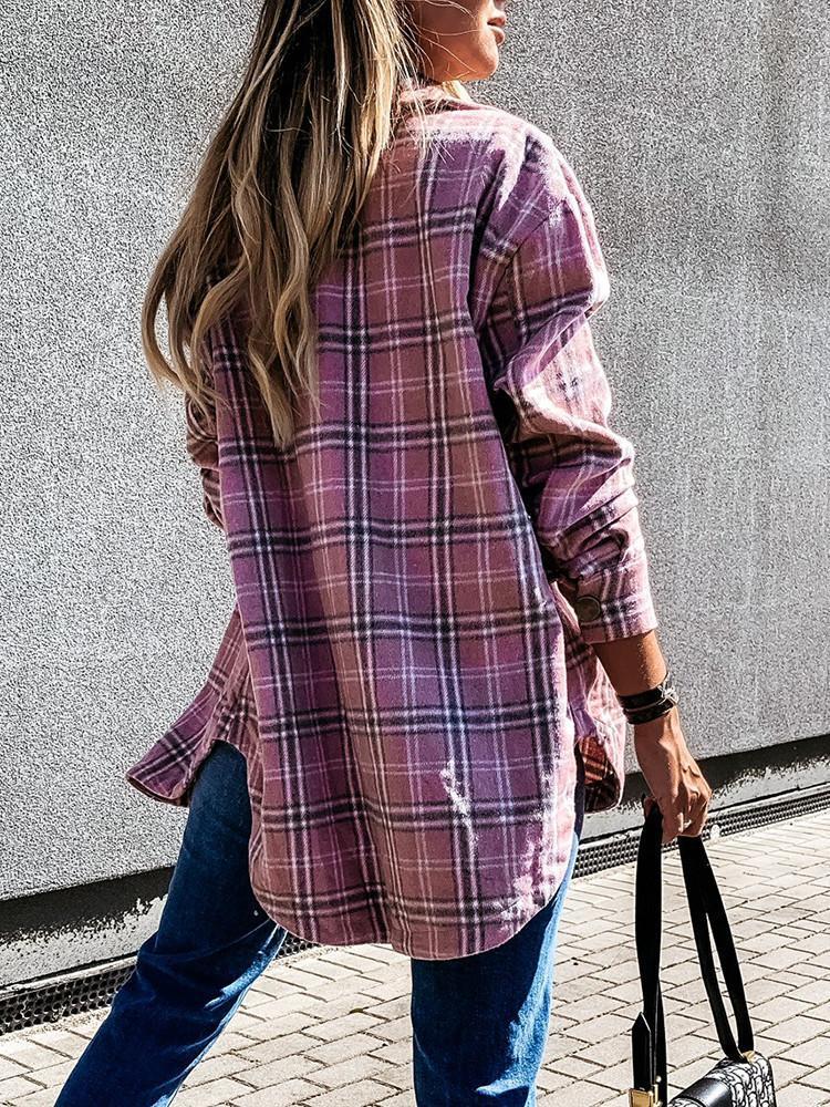 Retro Plaid Button Lapel Pocket Coat