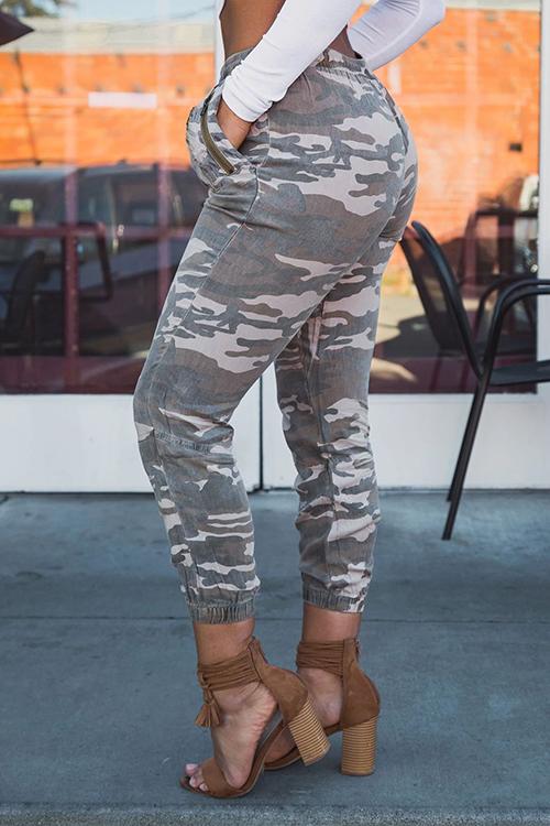 Camouflage Zipper Drawstring Jogger