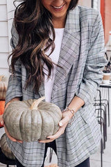 Button Plaid Lapel Blazer