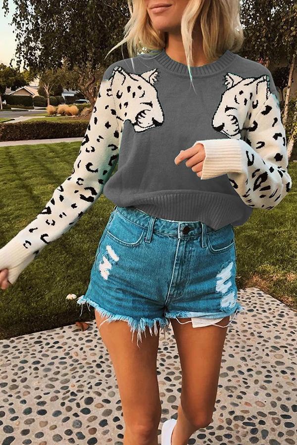 Casual Animal Print Sweater