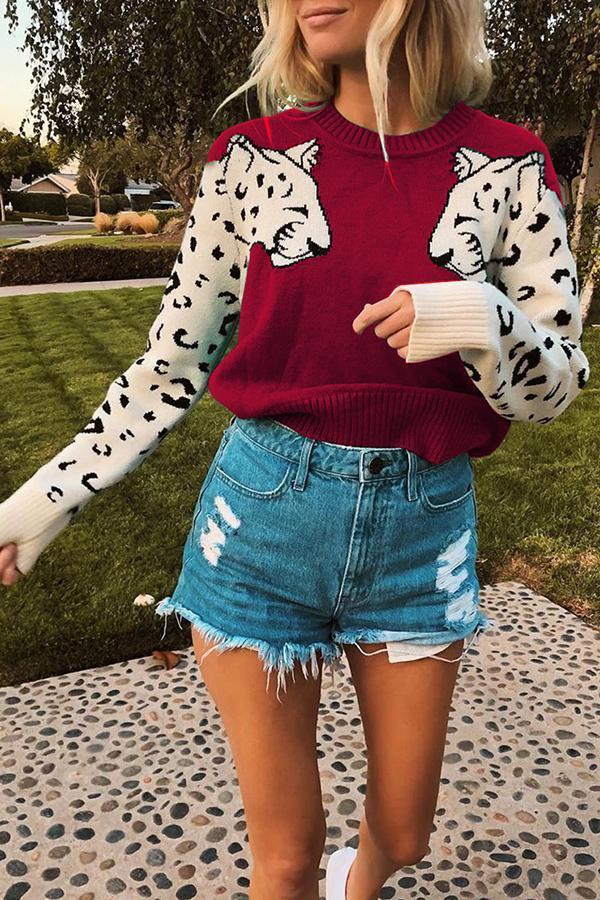 Casual Animal Print Sweater