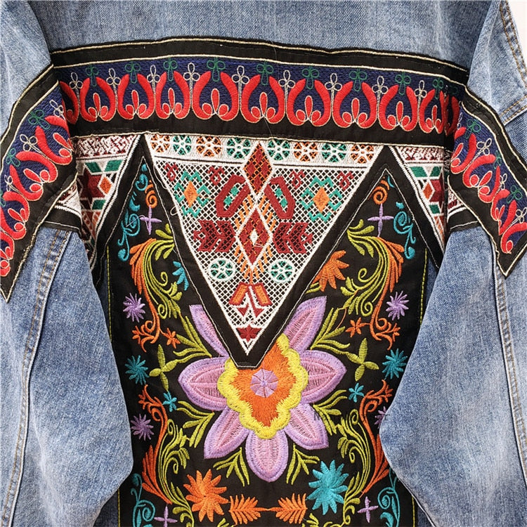 Boho Jacket, Denim Jacket for Women, Floral Embroidery Jacket Sparrow