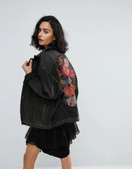 Boho Jacket, Denim Jacket for Women, Floral Embroidery Jacket Marley