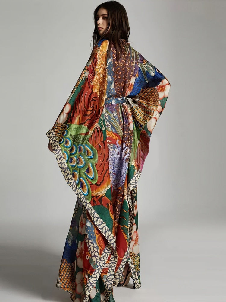 Beach Robe, Boho Robe, Peacock and Dragon