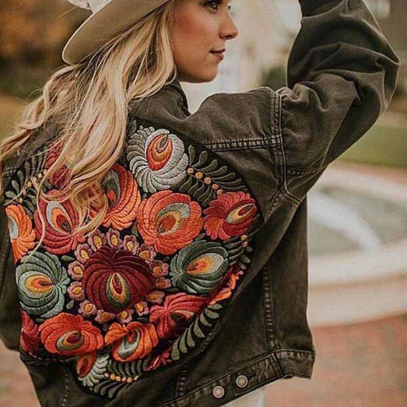 Boho Jacket, Denim Jacket for Women, Floral Embroidery Jacket Marley