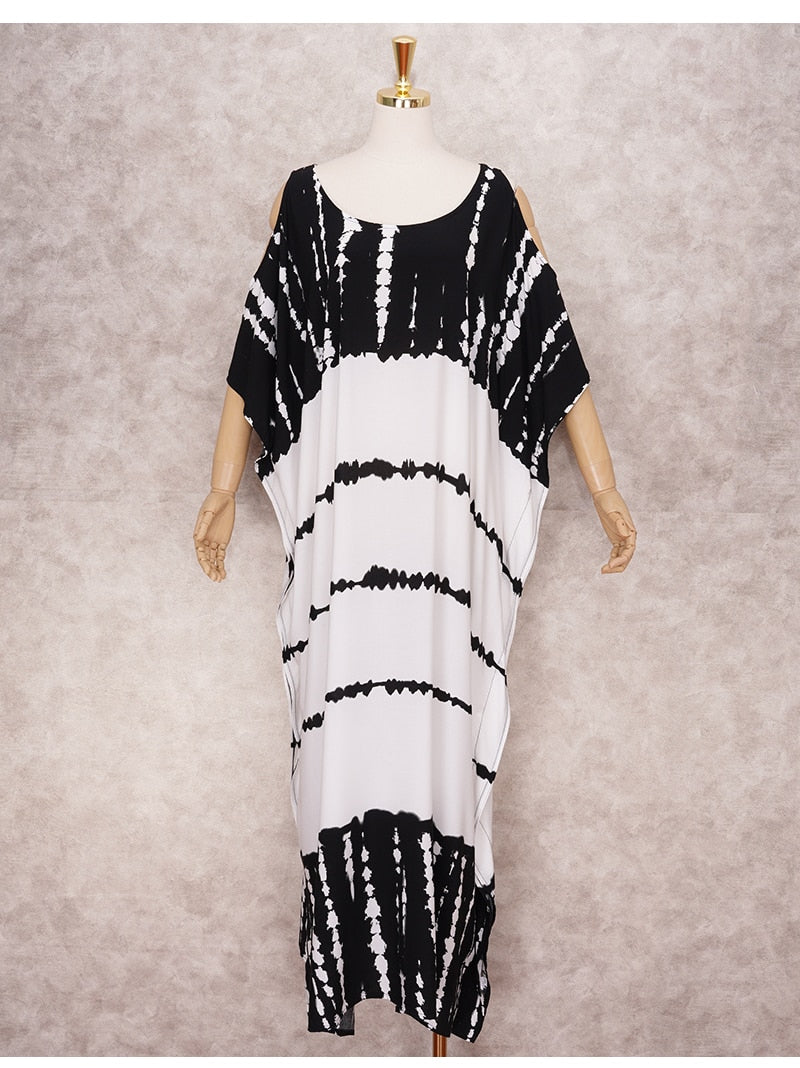 Beach Dress, Cover up Dress,, Kaftan Dress, Black & White Tie Dye Print