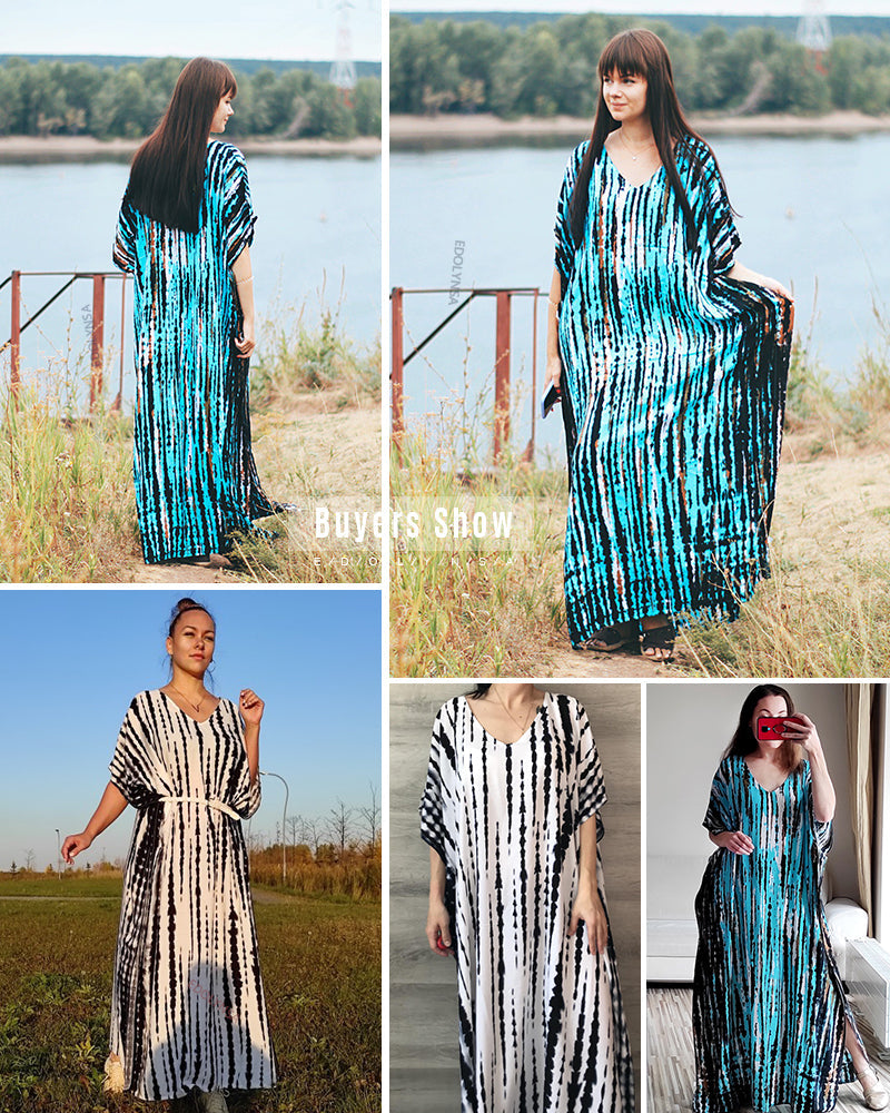 Beach Dress, Maxi Boho Dress, Kaftan Dress, Jose Tie Dye Print in Navy and Black