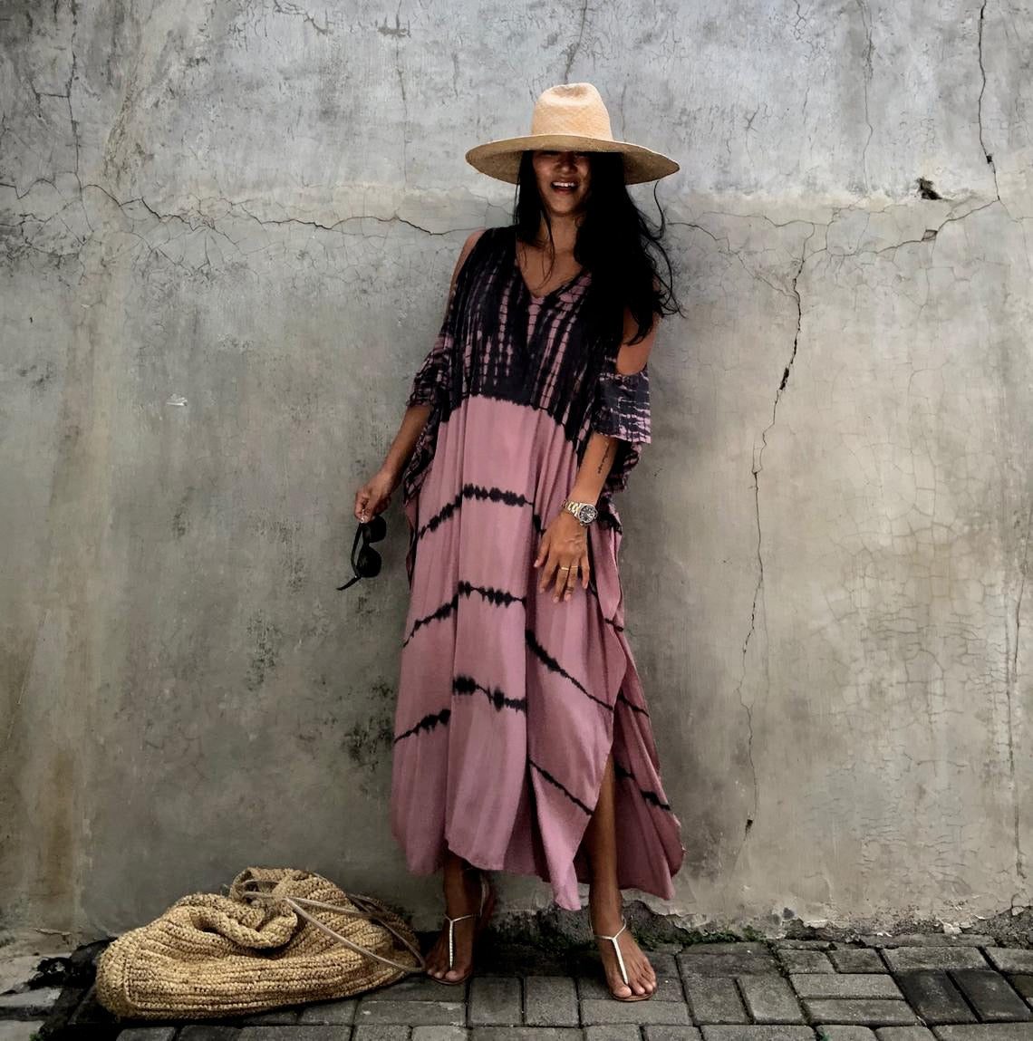 Beach Dress, Cover up Dress,, Kaftan Dress, Black & White Tie Dye Print