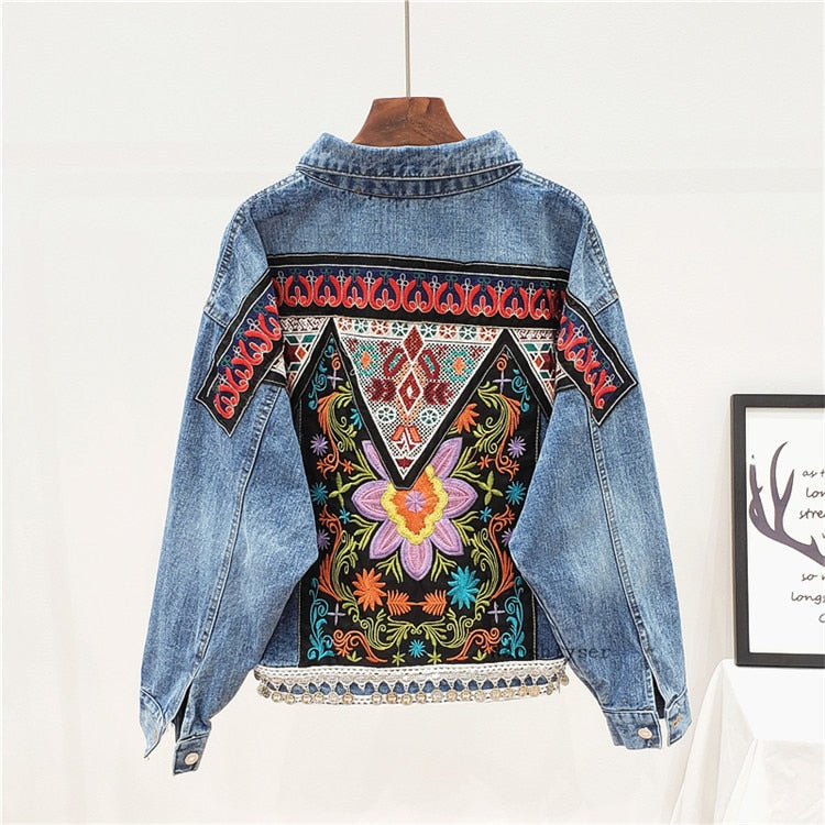 Boho Jacket, Denim Jacket for Women, Floral Embroidery Jacket Sparrow