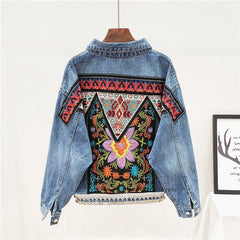 Boho Jacket, Denim Jacket for Women, Floral Embroidery Jacket Sparrow