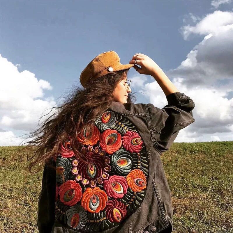 Boho Jacket, Denim Jacket for Women, Floral Embroidery Jacket Marley